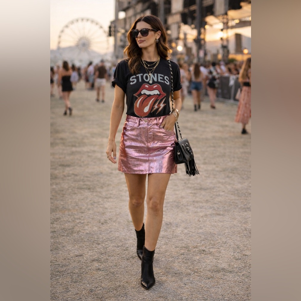 NWT | Metallic Pink Mini Skirt| Size Large | Indigo Rising